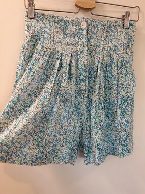 Sabina Musayev Floral Shimmer Flowy Shorts Elastic Waist + Pockets - Size Small